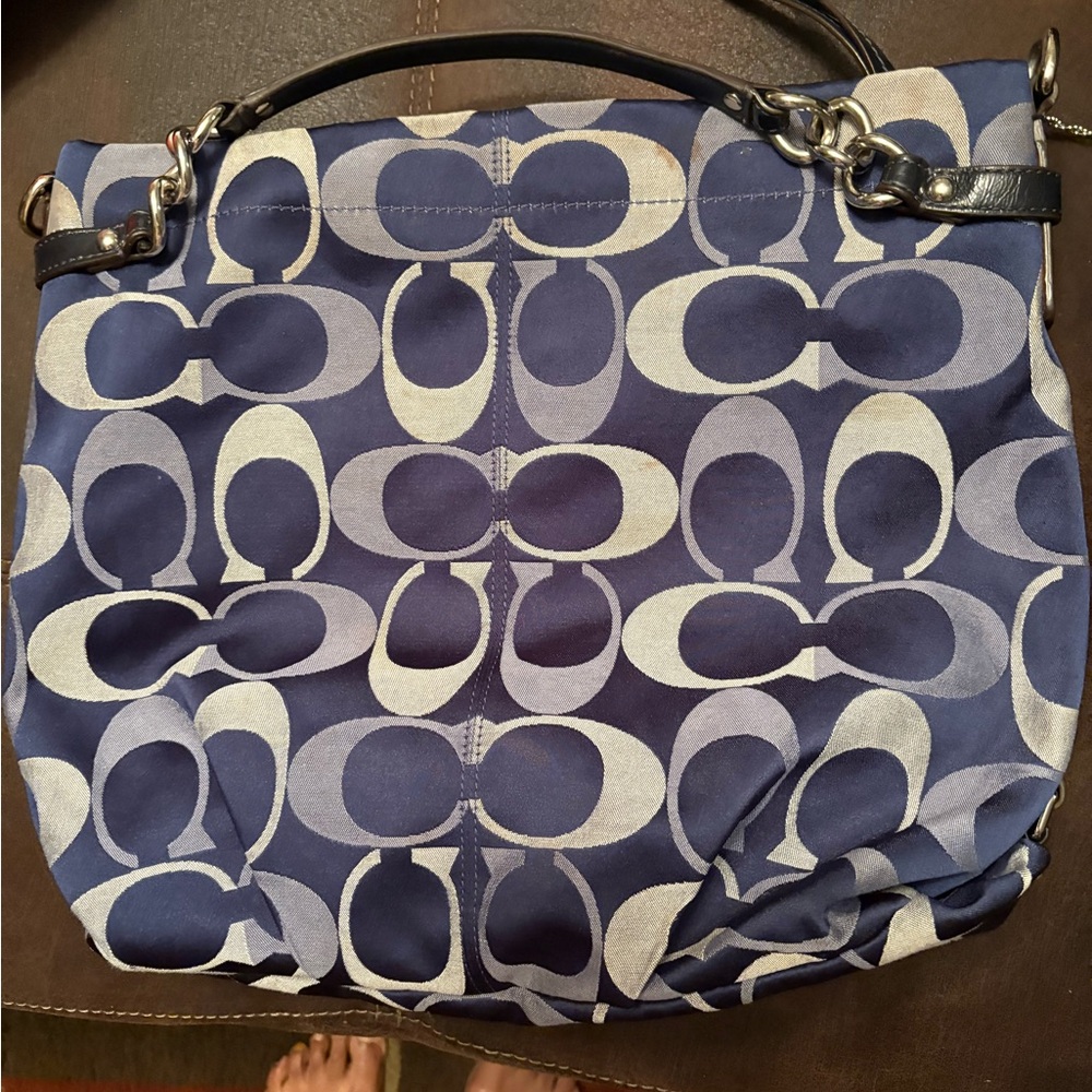 Coach Blue Patterned Shoulder Bag with Silver Hardware
